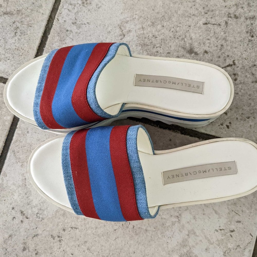 STELLA MCCARTNEY Striped Fabric Platform Slide Sandal, Garn/Pervin